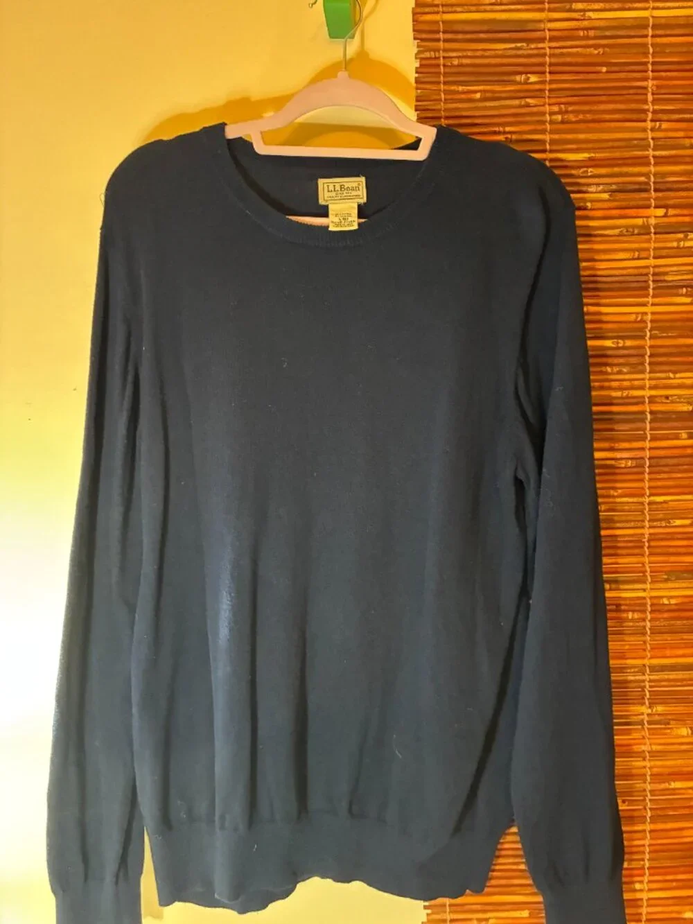 L.L. Bean Men's Large Navy Cotton Cashmere Crewneck Sweater Quiet Luxury